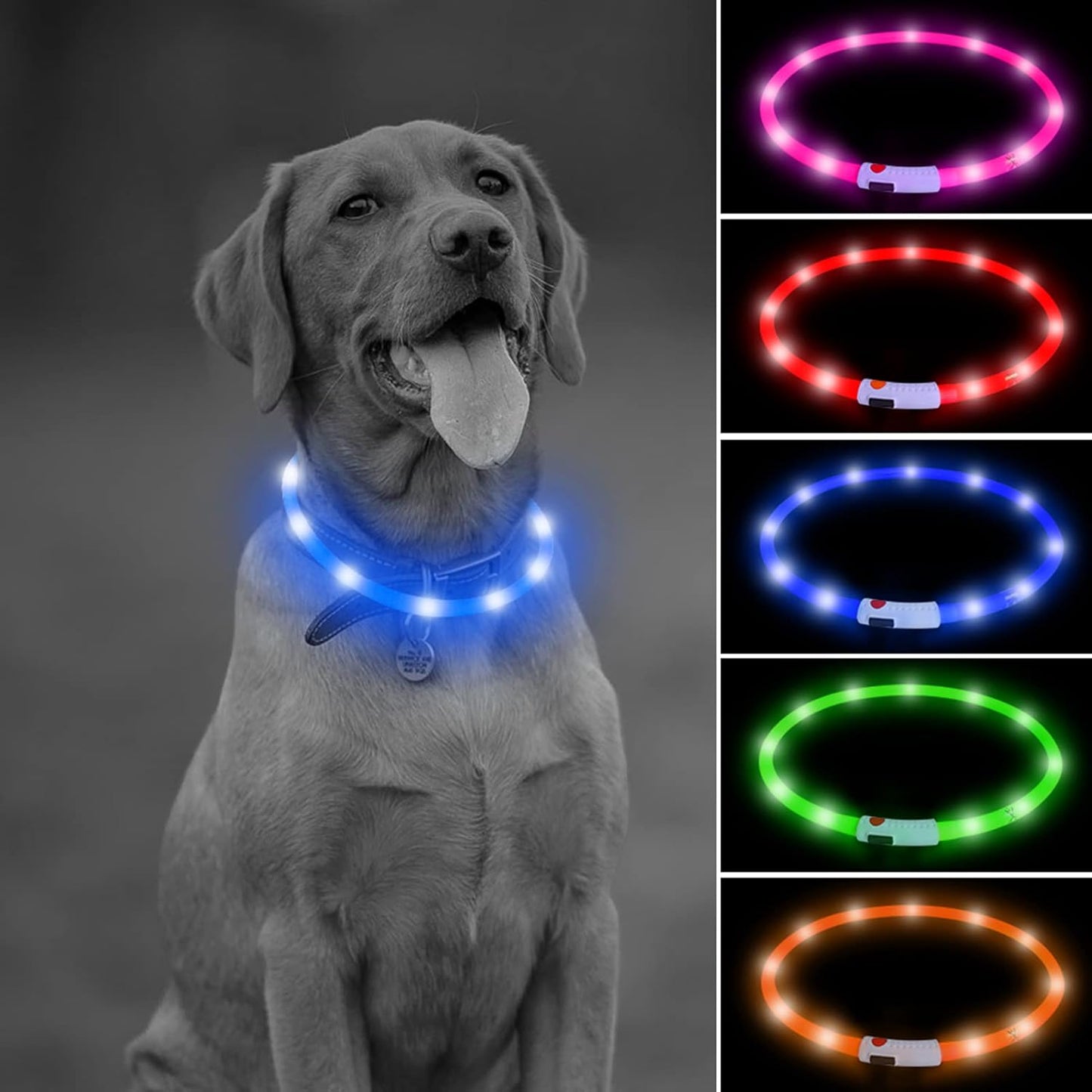 USB Rechargeable Blue LED Dog Collar Light - Silicone Flashing Neck Light for Camping