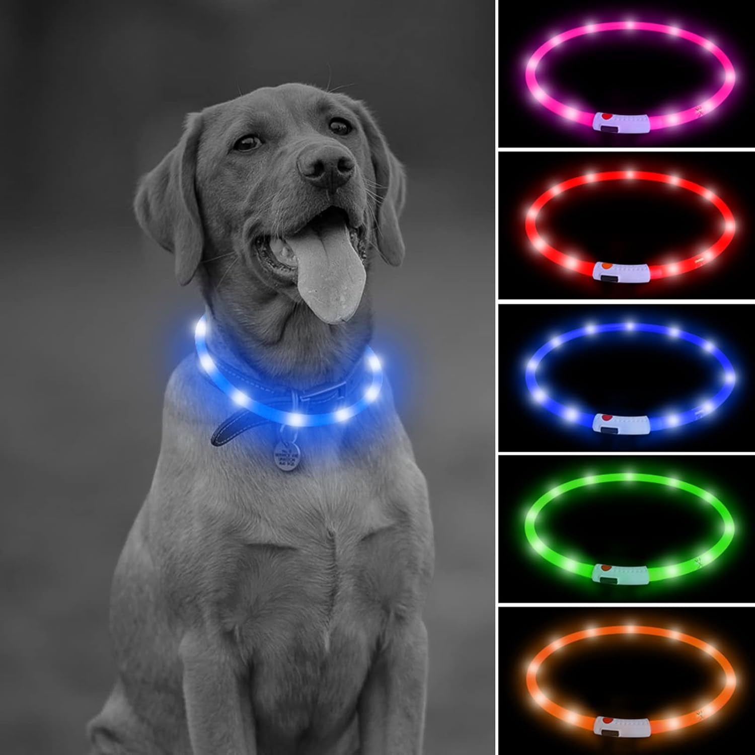 USB Rechargeable Blue LED Dog Collar Light - Silicone Flashing Neck Light for Camping