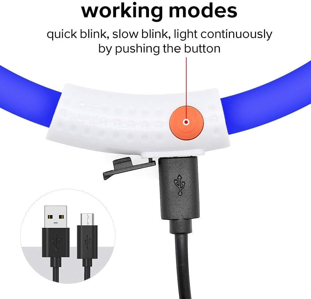 USB Rechargeable Blue LED Dog Collar Light - Silicone Flashing Neck Light for Camping