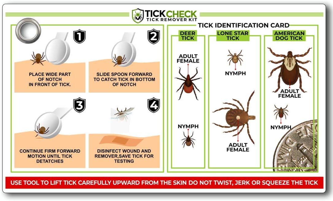 Tick Removal Tool Set - Three Lightweight Spoons with Complimentary Tick Identification Card and Carabiner
