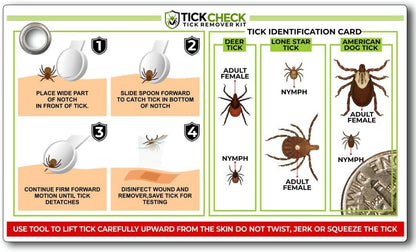 Tick Removal Tool Set - Three Lightweight Spoons with Complimentary Tick Identification Card and Carabiner