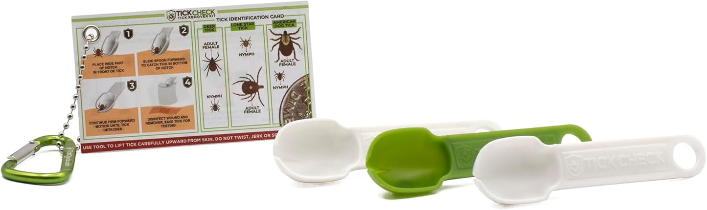 Tick Removal Tool Set - Three Lightweight Spoons with Complimentary Tick Identification Card and Carabiner