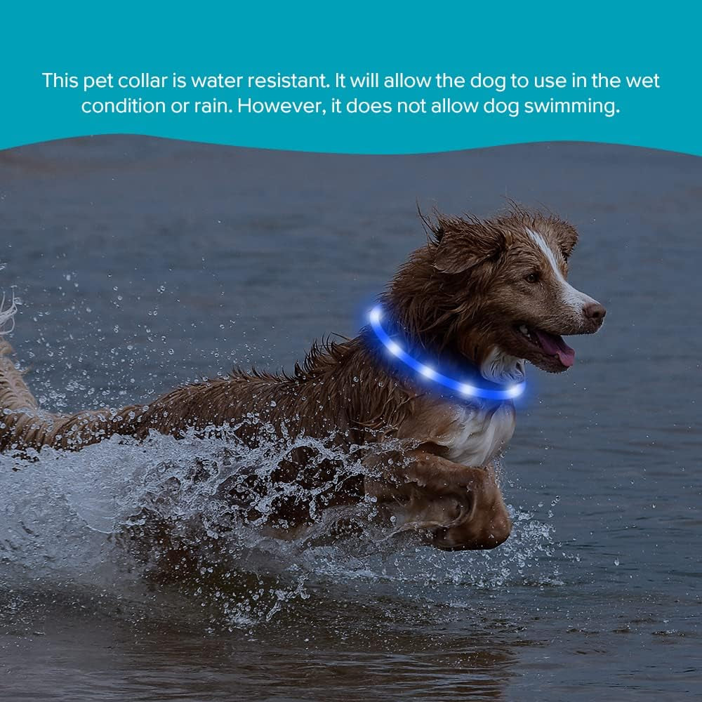 USB Rechargeable Blue LED Dog Collar Light - Silicone Flashing Neck Light for Camping