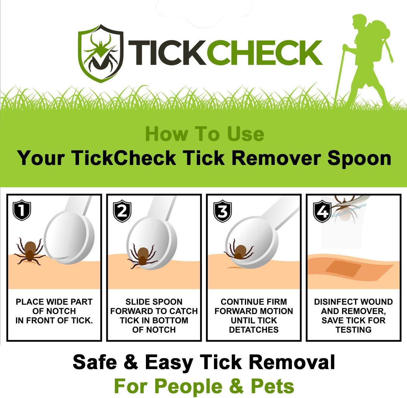 Tick Removal Tool Set - Three Lightweight Spoons with Complimentary Tick Identification Card and Carabiner