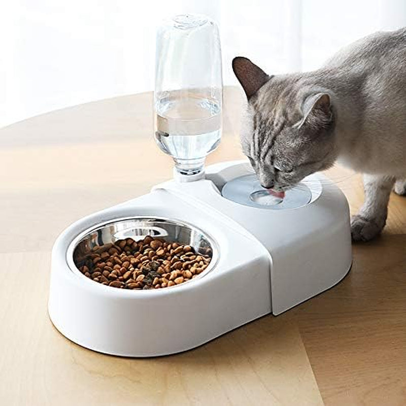 Double Dog Bowls with Automatic Water Dispenser for Small Dogs and Cats, Detachable and Stable Design (White)