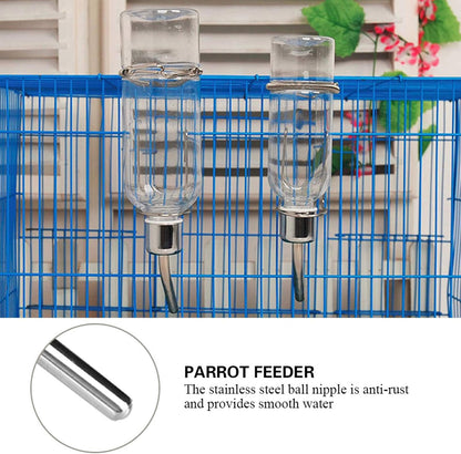 Automatic Stainless Steel Pet Water Dispenser for Birds and Hamsters - 180ml Transparent Small Animal Waterer with Ball Nipple Drinker