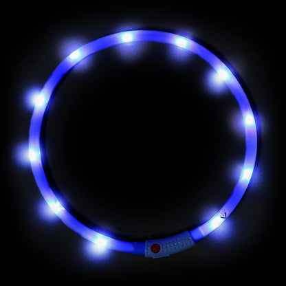 USB Rechargeable Blue LED Dog Collar Light - Silicone Flashing Neck Light for Camping