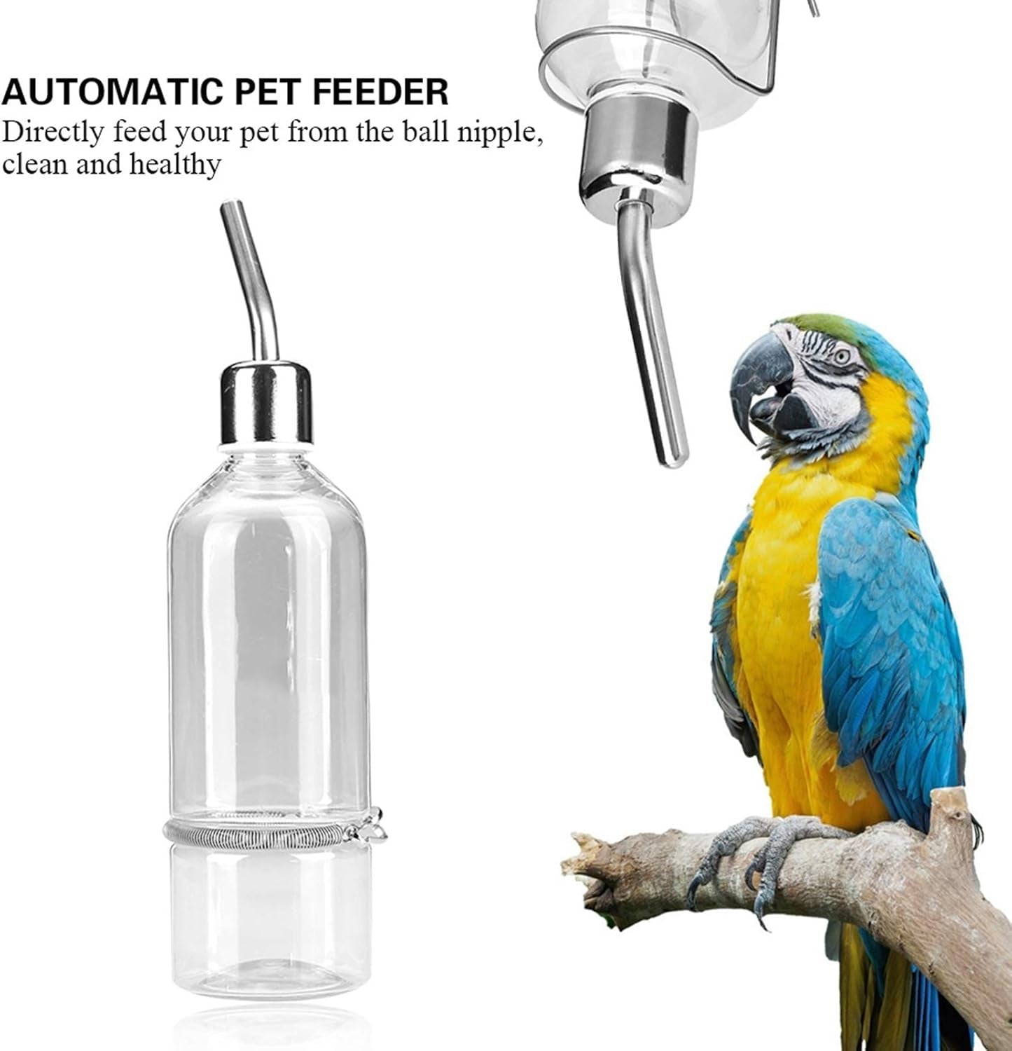 Automatic Stainless Steel Pet Water Dispenser for Birds and Hamsters - 180ml Transparent Small Animal Waterer with Ball Nipple Drinker