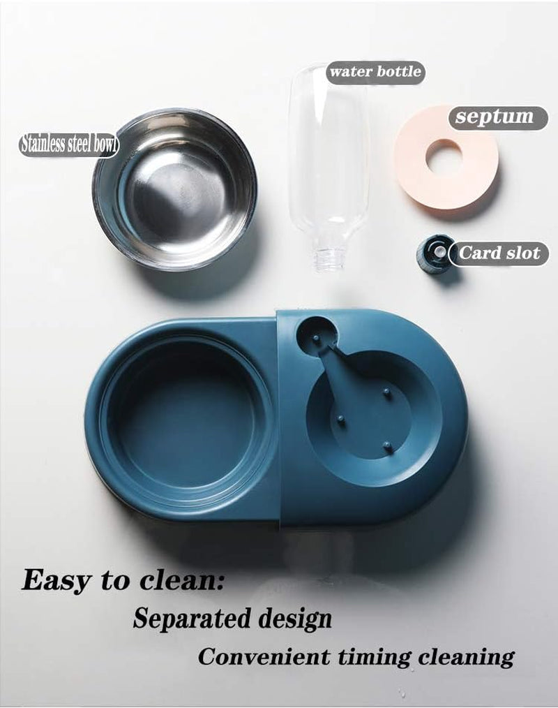 Double Dog Bowls with Automatic Water Dispenser for Small Dogs and Cats, Detachable and Stable Design (White)
