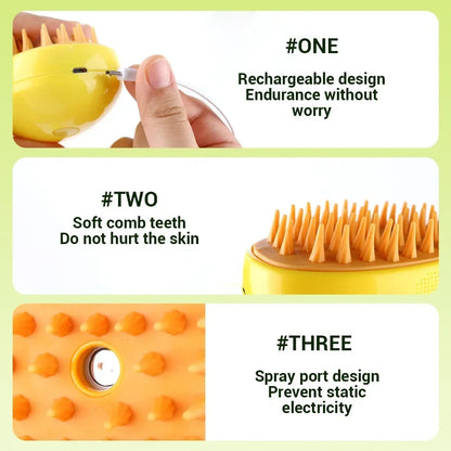 3-in-1 Electric Pet Grooming Tool: Steam Brush with Massage and Shedding Functions for Cats and Dogs