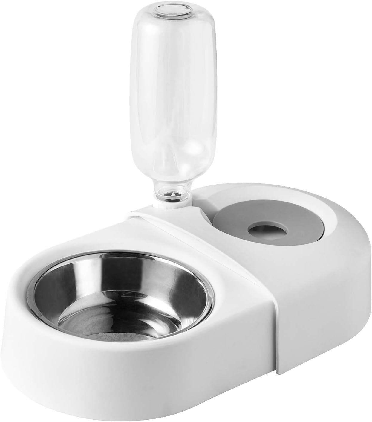 Double Dog Bowls with Automatic Water Dispenser for Small Dogs and Cats, Detachable and Stable Design (White)