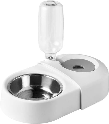 Double Dog Bowls with Automatic Water Dispenser for Small Dogs and Cats, Detachable and Stable Design (White)