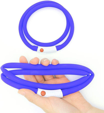 USB Rechargeable Blue LED Dog Collar Light - Silicone Flashing Neck Light for Camping